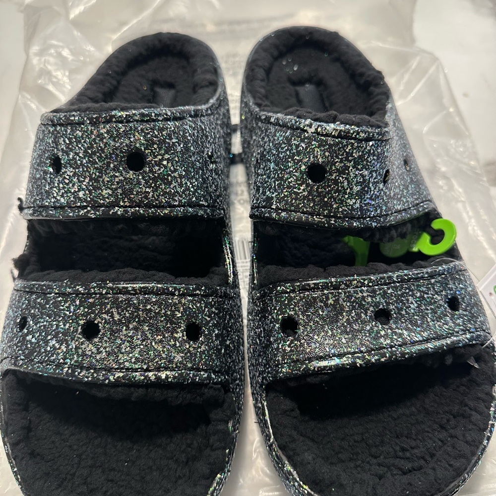 Size 11 - Crocs Classic Cozzzy Glitter Sandals